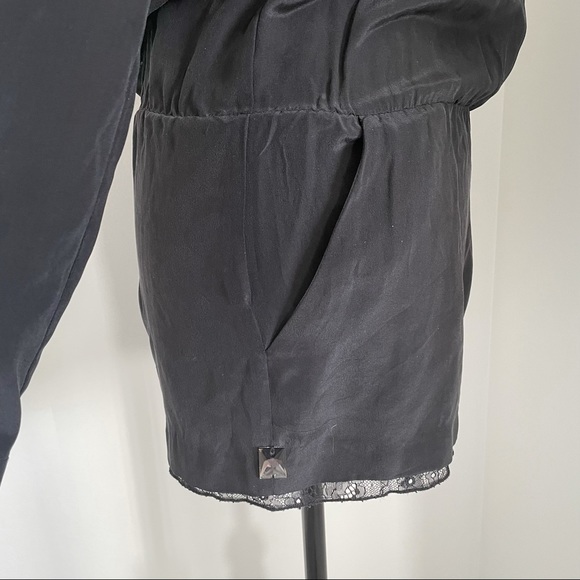 Maje silk short romper with long sleeves and lace detailing - Picture 3 of 6